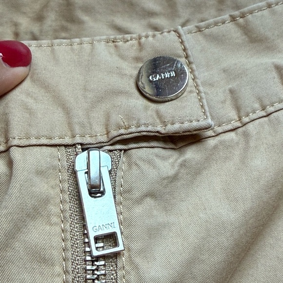 GANNI Twill Camel Cargo Pants Drawstring Hem High Rise Sz 34/US2 Organic Cotton - Picture 3 of 16
